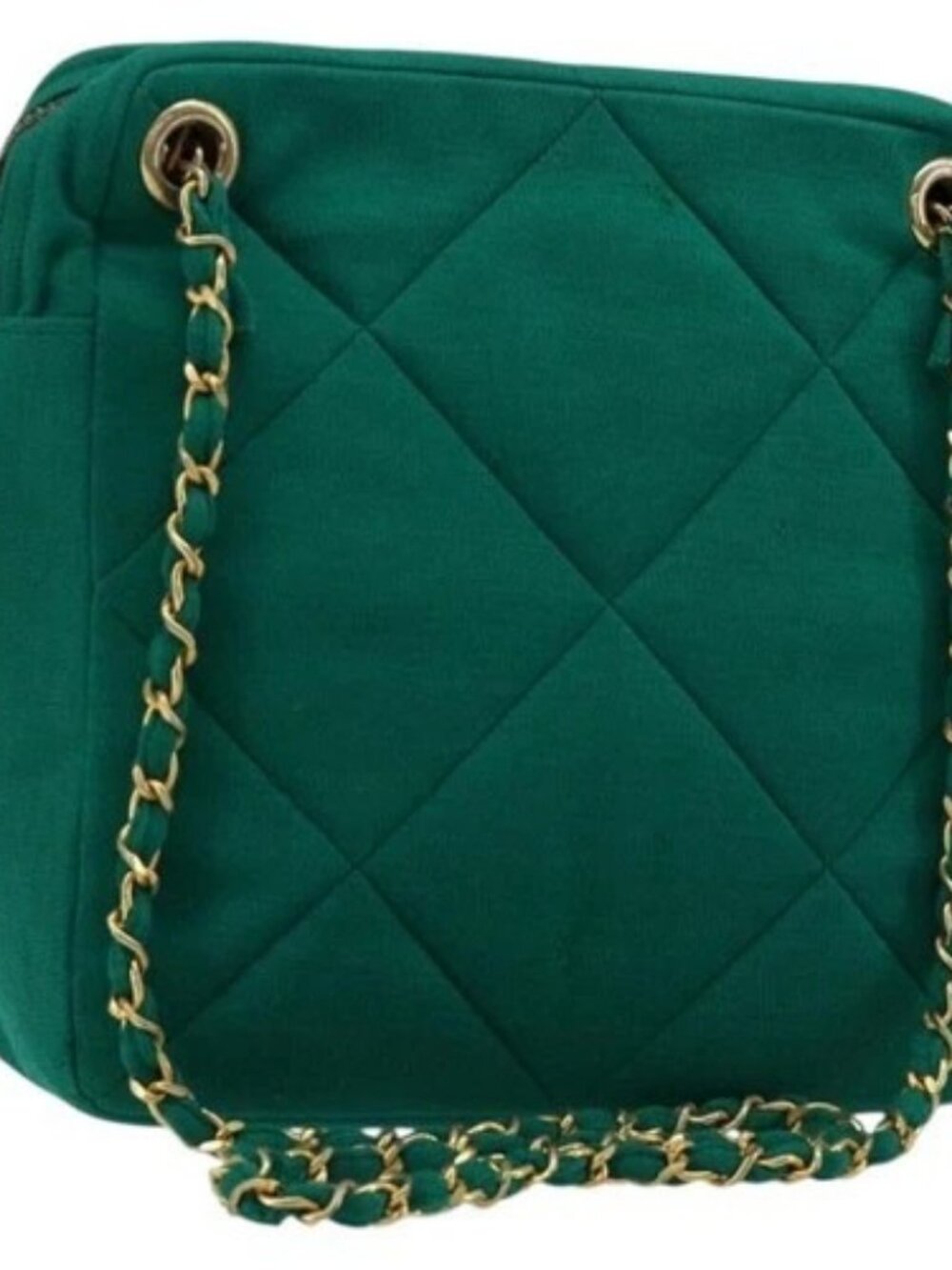 CHANEL Matelasse Chain Shoulder Bag Cotton Green Gold CC Auth bs35532